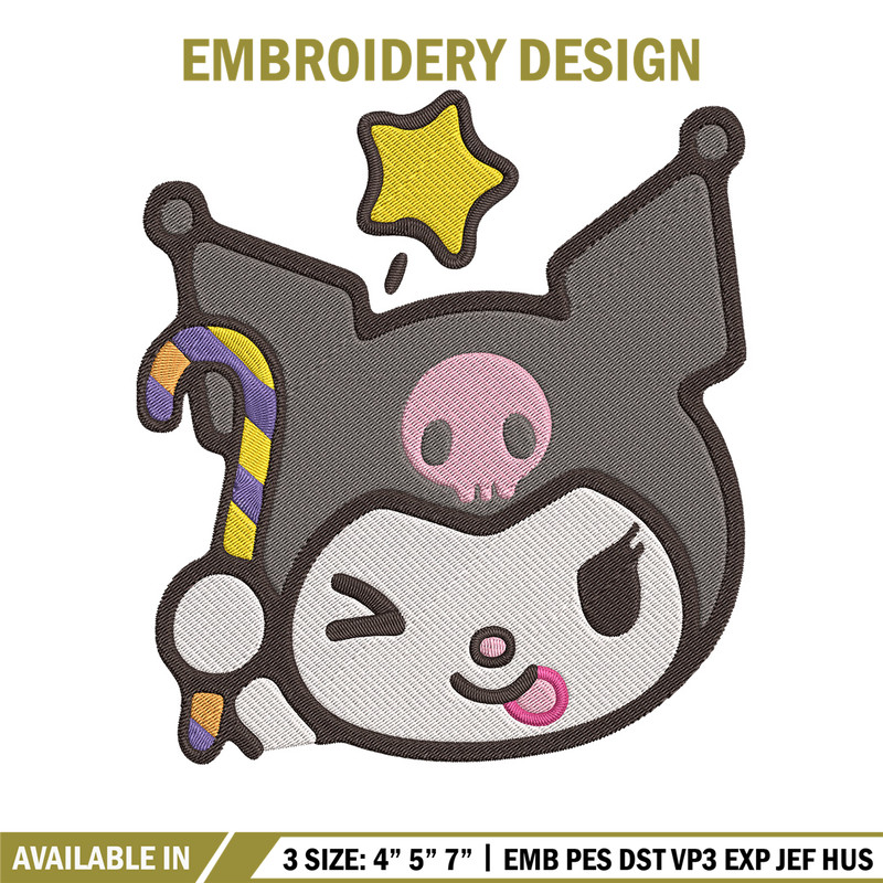Kuromi face Embroidery Design, Hello kitty Embroidery, Embroidery File,Anime Embroidery, Anime shirt, Digital download.jpg