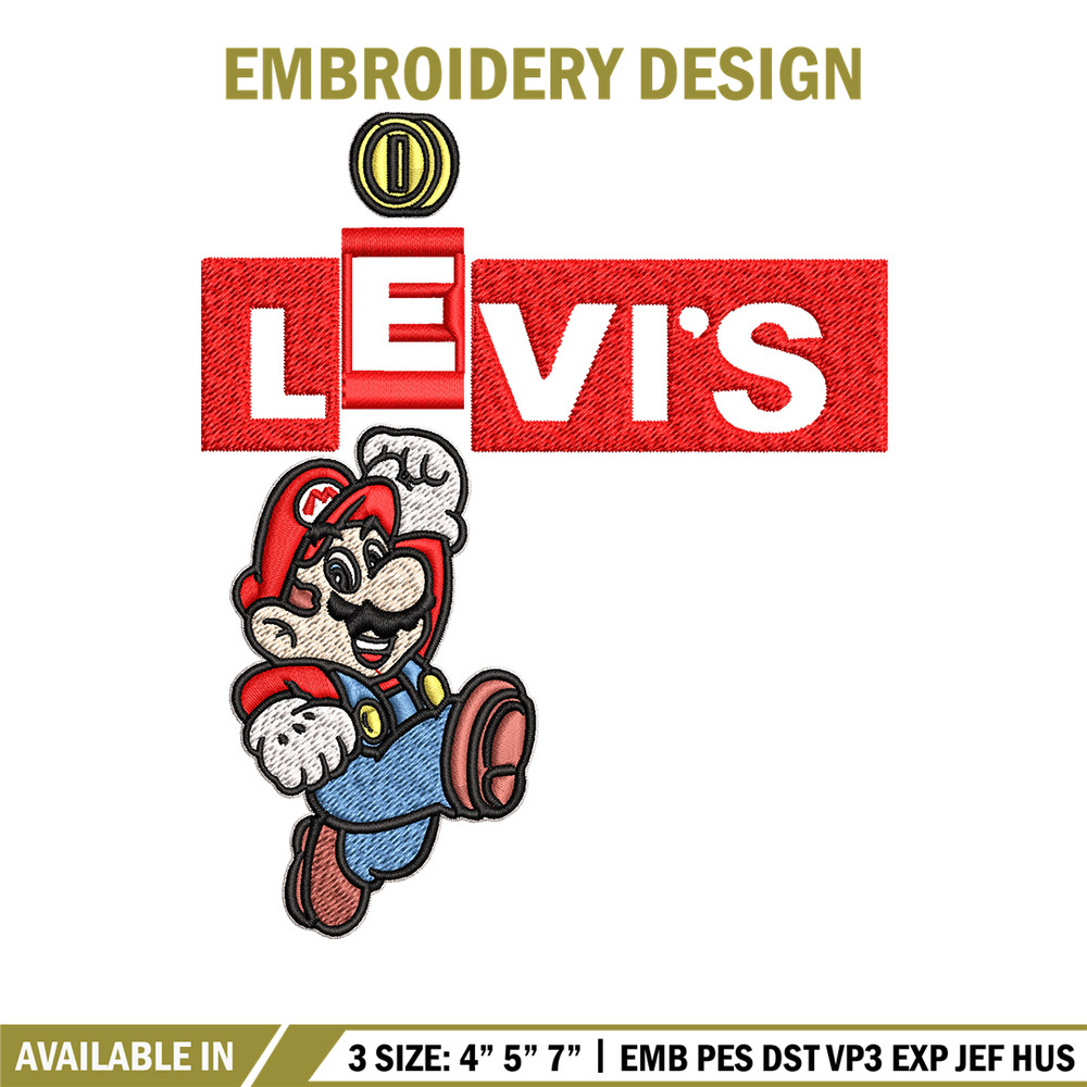 Levi's Mario Embroidery design, Levi's Mario Embroidery, cartoon design, Embroidery File, Levi's logo, Instant download.jpg