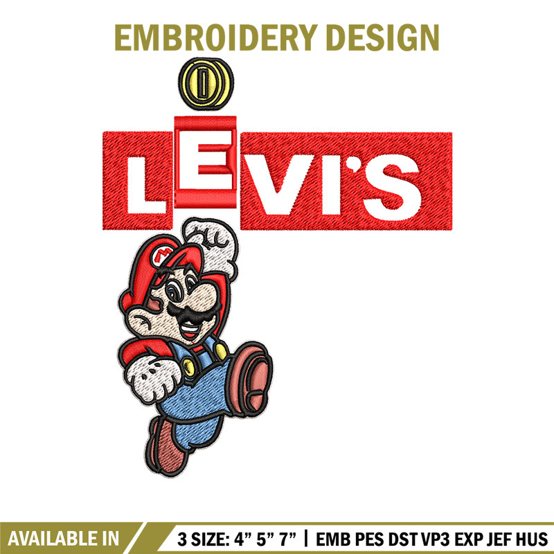 Levi's Mario Embroidery design, Levi's Mario Embroidery, cartoon design, Embroidery File, Levi's logo, Instant download.jpg