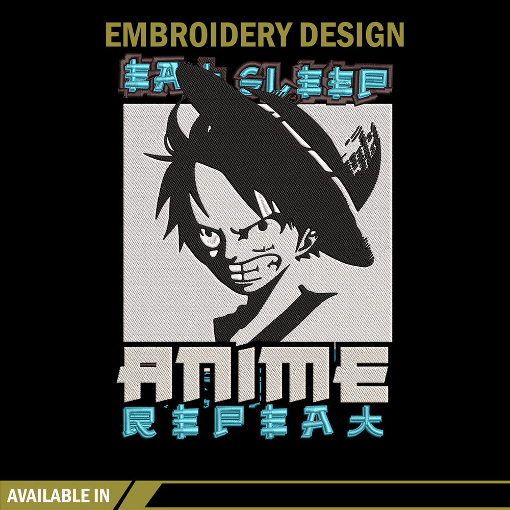 Luffy black Embroidery Design, One piece Embroidery, Embroidery File, Anime Embroidery, Anime shirt, Digital download..jpg