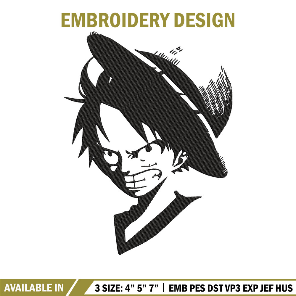 Luffy black Embroidery Design, One piece Embroidery, Embroidery File, Anime Embroidery, Anime shirt, Digital download.jpg