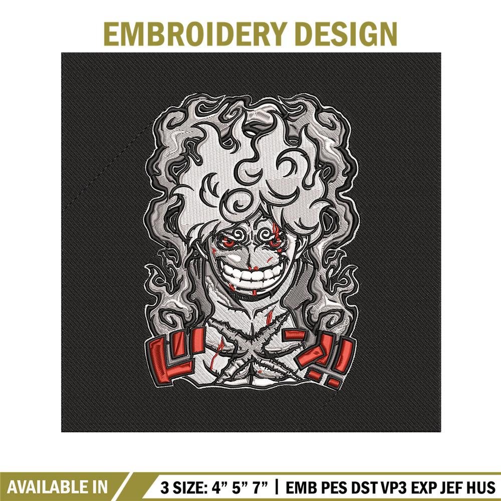 Luffy gear 5 Embroidery Design, One piece Embroidery, Embroidery File, Anime Embroidery, Anime shirt, Digital download.jpg