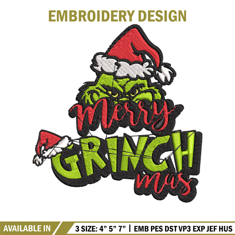 Merry Christmas Grinch Embroidery design, Grinch Christmas Embroidery, Grinch design, Embroidery file, Digital download..jpg