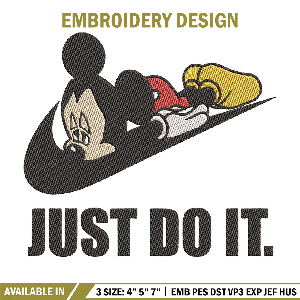 Mickey just do it Embroidery Design, Mickey Embroidery, Embroidery File, Nike Embroidery, Anime shirt, Digital download.jpg