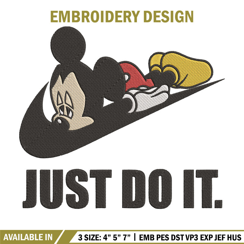 Mickey just do it Embroidery Design, Mickey Embroidery, Embroidery File, Nike Embroidery, Anime shirt, Digital download.jpg