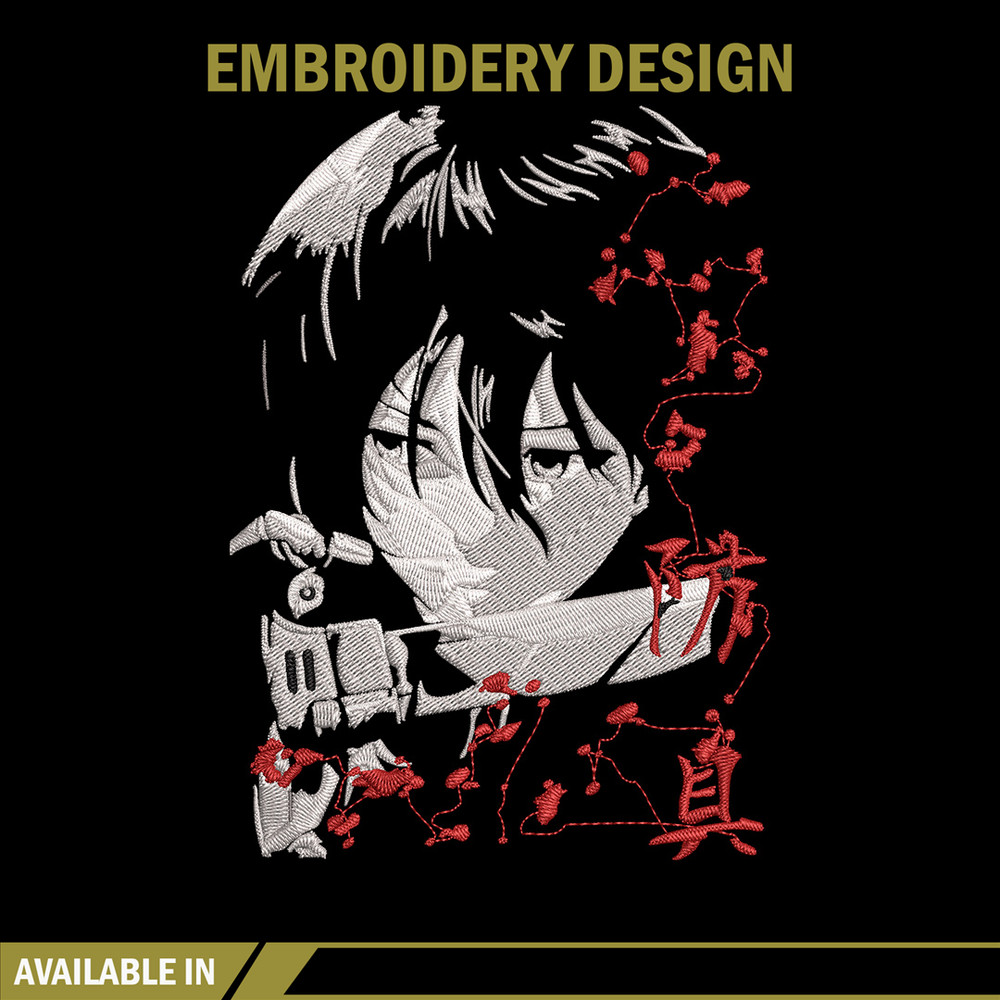 Mikasa Ackerman Embroidery Design, Aot Embroidery, Embroidery File, Anime Embroidery,Anime shirt, Digital download.jpg