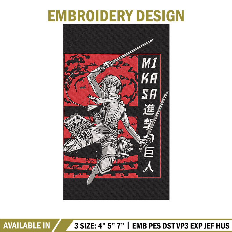 Mikasa poster Embroidery Design, Aot Embroidery, Embroidery File, Anime Embroidery,Anime shirt, Digital download.jpg