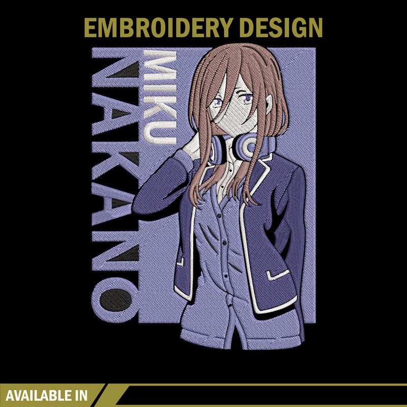 Miku Nakano Embroidery Design, Miku Nakano Embroidery, Embroidery File, Anime Embroidery, Anime shirt,Digital download.jpg