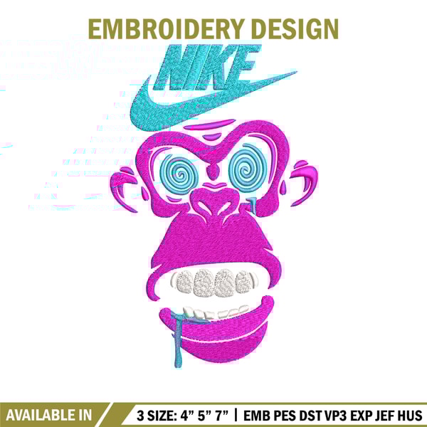 Monkey Nike Embroidery design, Monkey Embroidery, Nike design, Embroidery file, logo shirt, Instant download..jpg