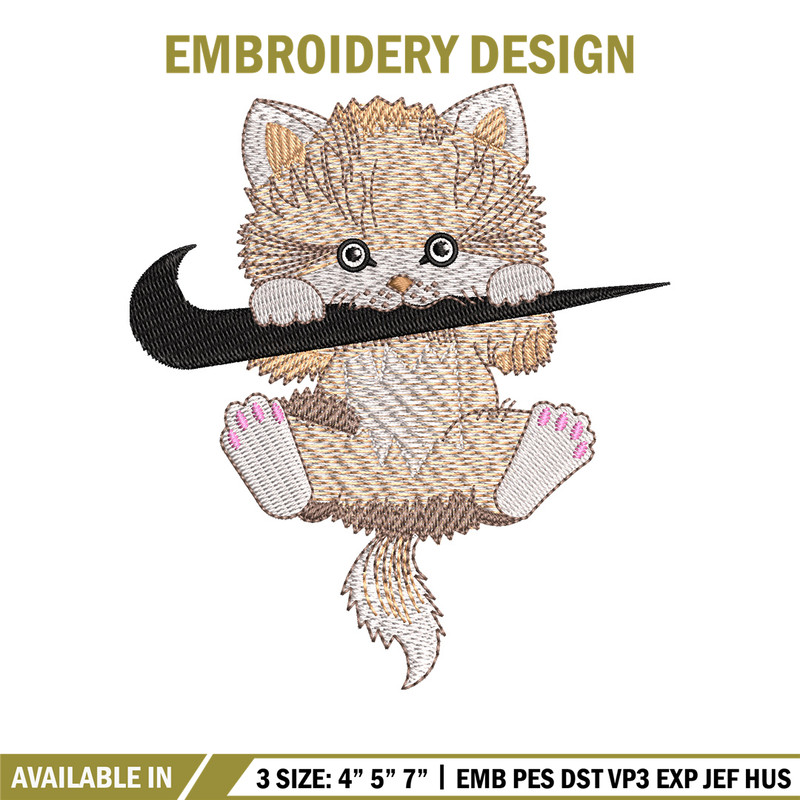 Nike cat cute embroidery design, Cat embroidery, Nike design, Embroidery shirt, Embroidery file, Digital download.jpg