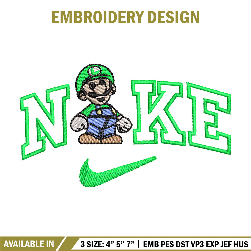 Nike mario green embroidery design, Mario embroidery, Nike design, Embroidery shirt, Embroidery file, Digital download.jpg