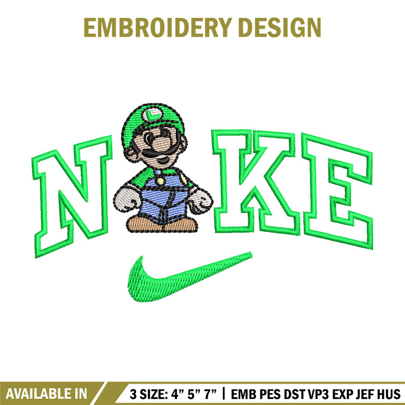 Nike mario green embroidery design, Mario embroidery, Nike design, Embroidery shirt, Embroidery file, Digital download.jpg