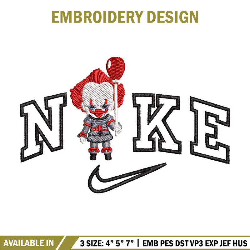 Nike pennywise embroidery design, Horror embroidery, Nike design, Embroidery shirt, Embroidery file, Digital download.jpg
