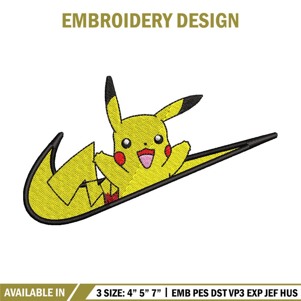 Nike Pikachu embroidery design, Pokemon embroidery, Nike design, anime design, anime shirt, Digital download.jpg