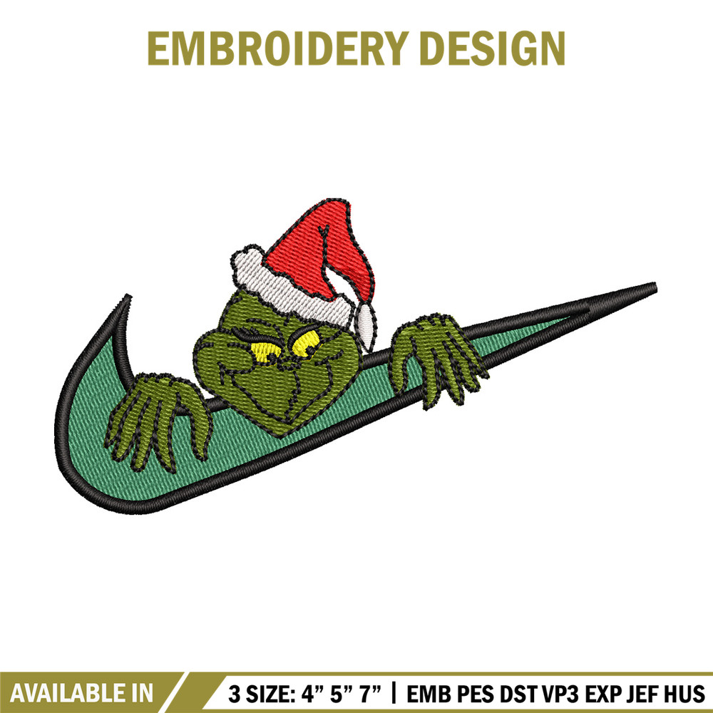 Nike x grinch embroidery design, Chrismas embroidery, Nike design, Embroidery shirt, Embroidery file,Digital download.jpg