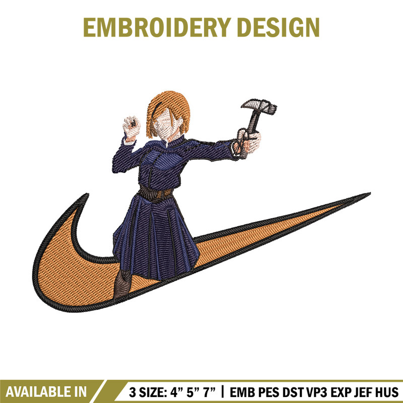 Nobara x nike Embroidery Design, Jujutsu Embroidery, Embroidery File, Nike Embroidery, Anime shirt, Digital download.jpg