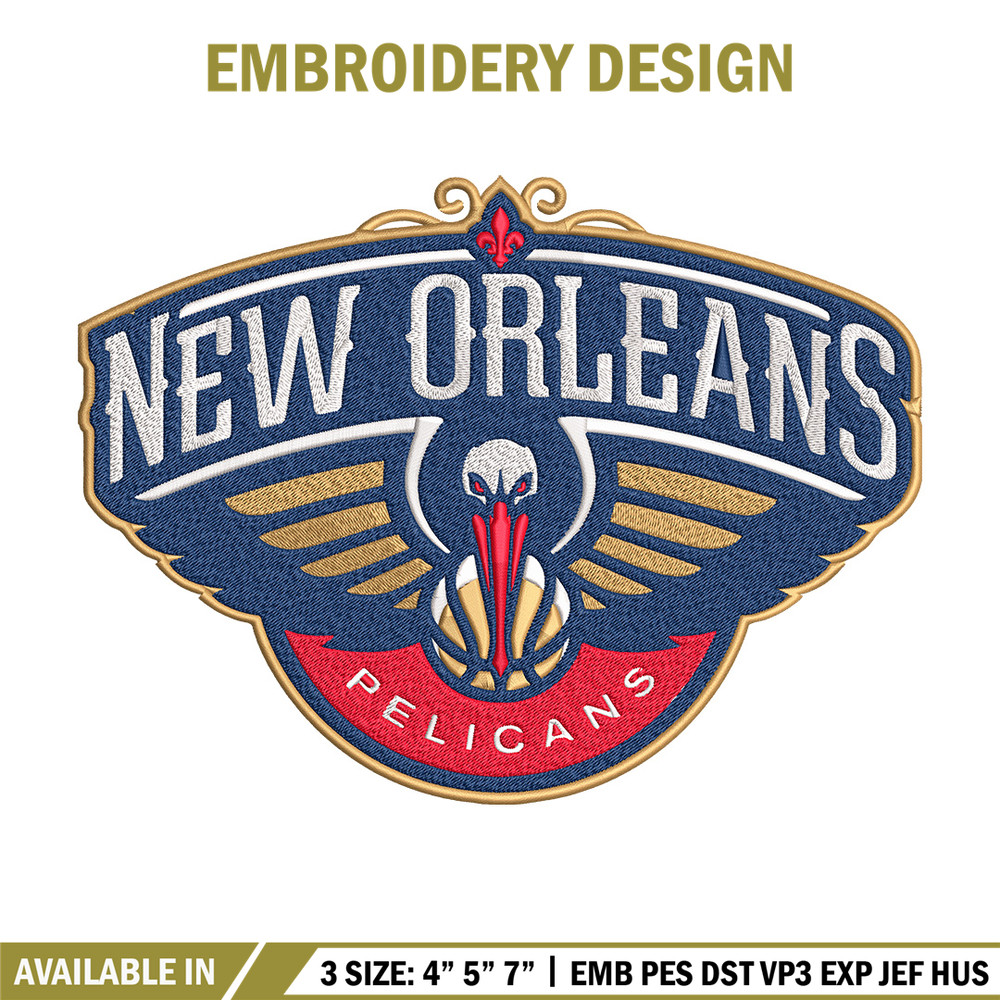 Orleans Pelicans logo embroidery design,NBA embroidery, Sport embroidery, Embroidery design, Logo sport embroidery..jpg