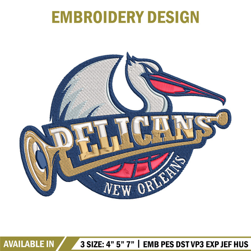 Orleans Pelicans logo embroidery design,NBA embroidery,Sport embroidery, Embroidery design, Logo sport embroidery.jpg