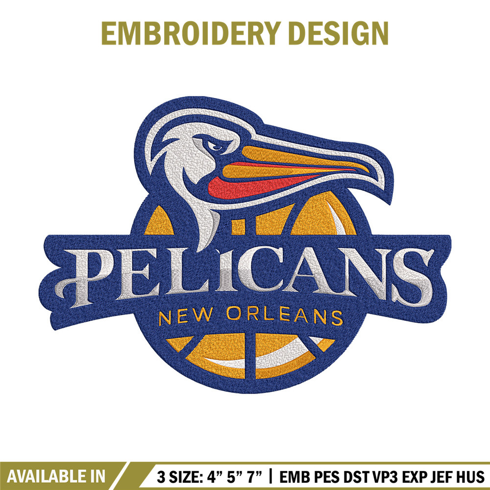 Orleans Pelicans logo embroidery design,NBA embroidery,Sport embroidery,Embroidery design,Logo sport embroidery.jpg