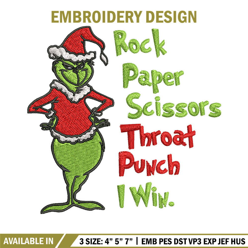 Rock Paper Scissors Throat Punch Grinch Embroidery design, Grinch Christmas Embroidery, Grinch design, Digital download..jpg
