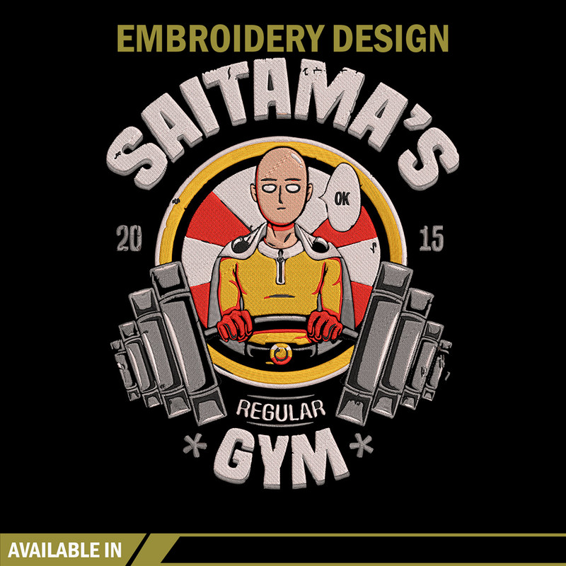 Saitama gym Embroidery Design, One punch man Embroidery, Embroidery File, Anime Embroidery,Anime shirt, Digital download.jpg