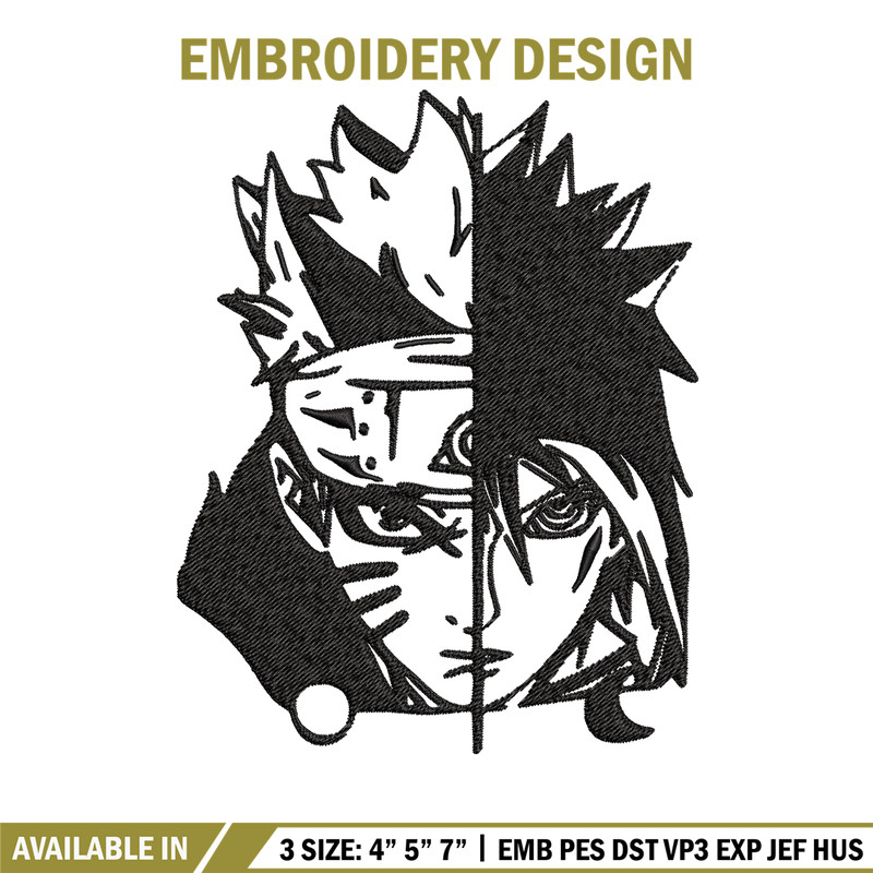 Sasuke and Naruto black and white Embroidery design, Naruto Embroidery, anime design, Embroidery File, Instant download..jpg