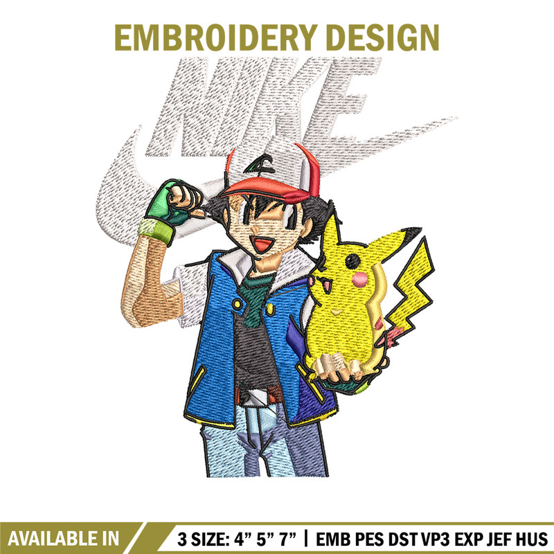 Satoshi and pikachu Nike Embroidery design, Pokemon Nike Embroidery, Nike design, Embroidery file, Instant download..jpg