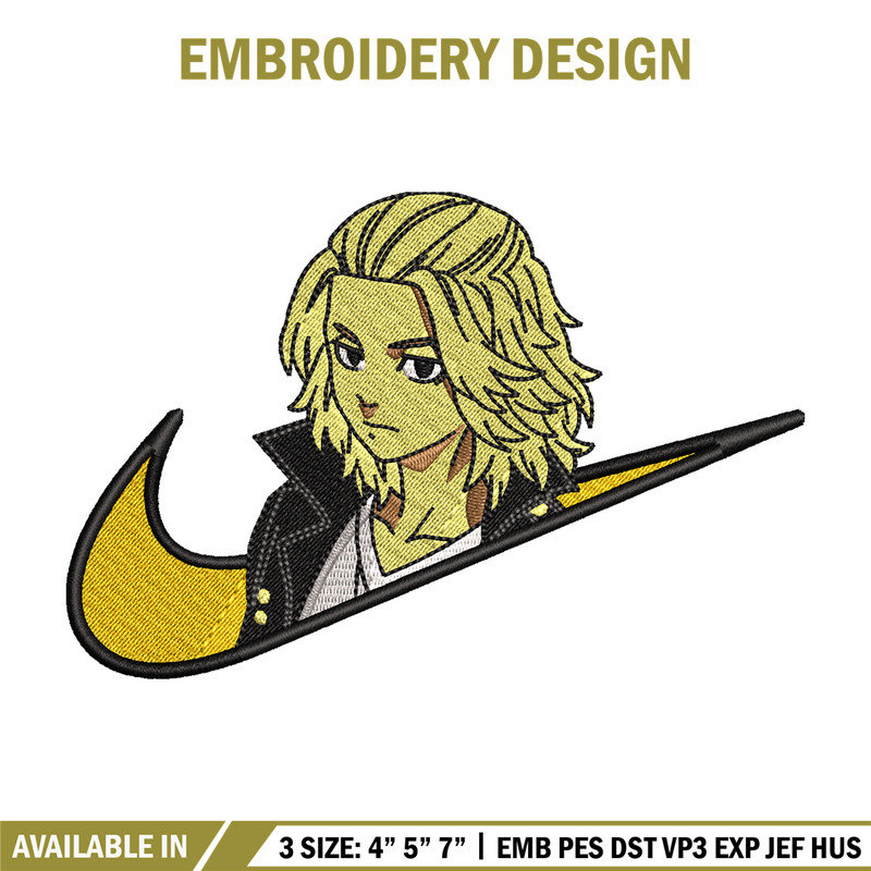 Swoosh Mikey embroidery design, Tokyo Revengers embroidery, Nike design, anime design, anime shirt, Digital download.jpg