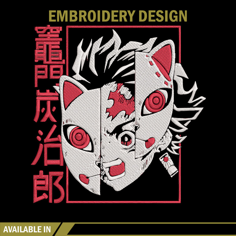 Tanjiro mask Embroidery Design, Demon slayer Embroidery, Embroidery File, Anime Embroidery, Digital download..jpg