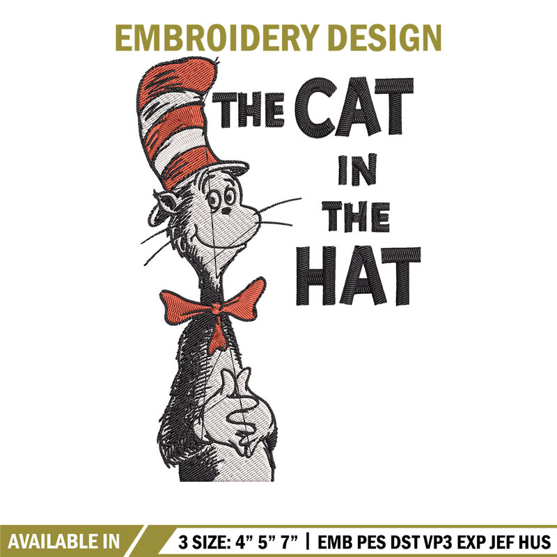 The Cat in the Hat Embroidery Design, Dr seuss Embroidery, Embroidery design, Embroidery File, Digital download..jpg
