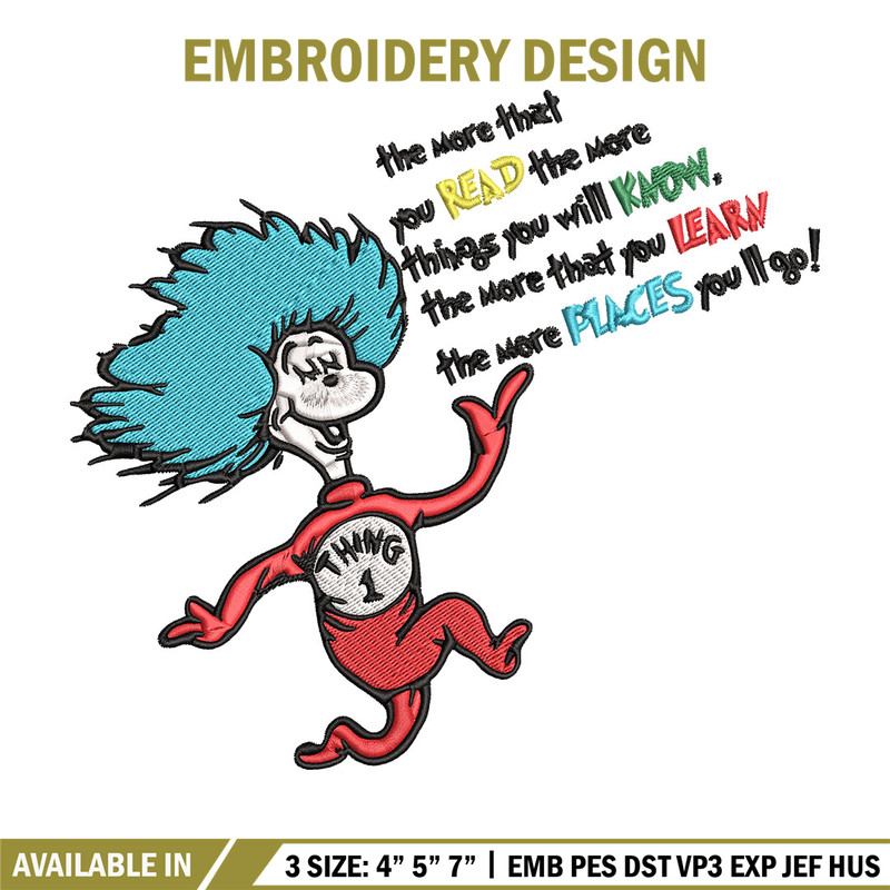 Thing One Dr Seuss Embroidery Design, Dr Seuss Embroidery, Embroidery File, Embroidery design, Digital download..jpg