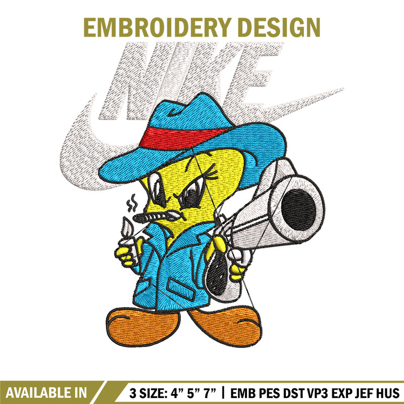 Tweety Nike Embroidery design, Tweety Nike Embroidery, Nike design, Embroidery file, cartoon shirt, Instant download..jpg
