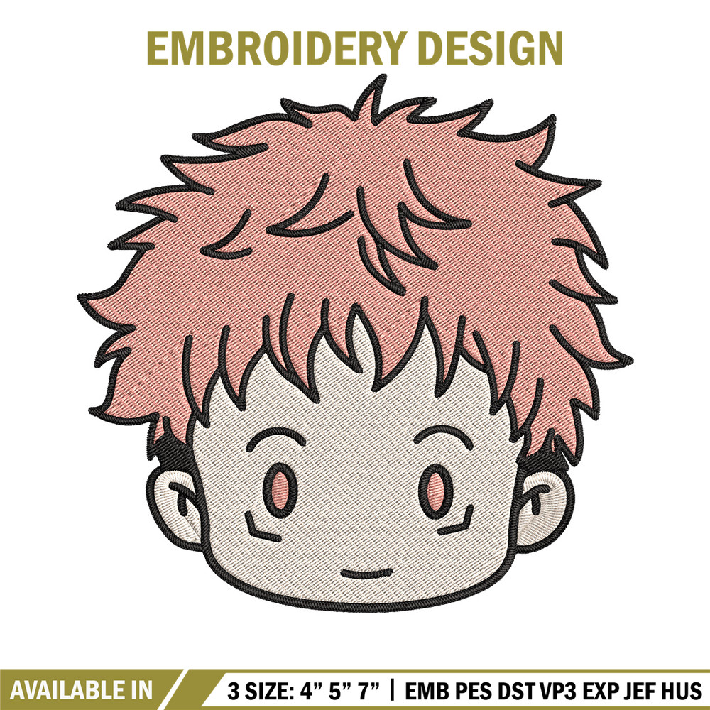 Yuji chibi Embroidery Design, Jujutsu Embroidery, Embroidery File, Anime Embroidery, Anime shirt, Digital download..jpg