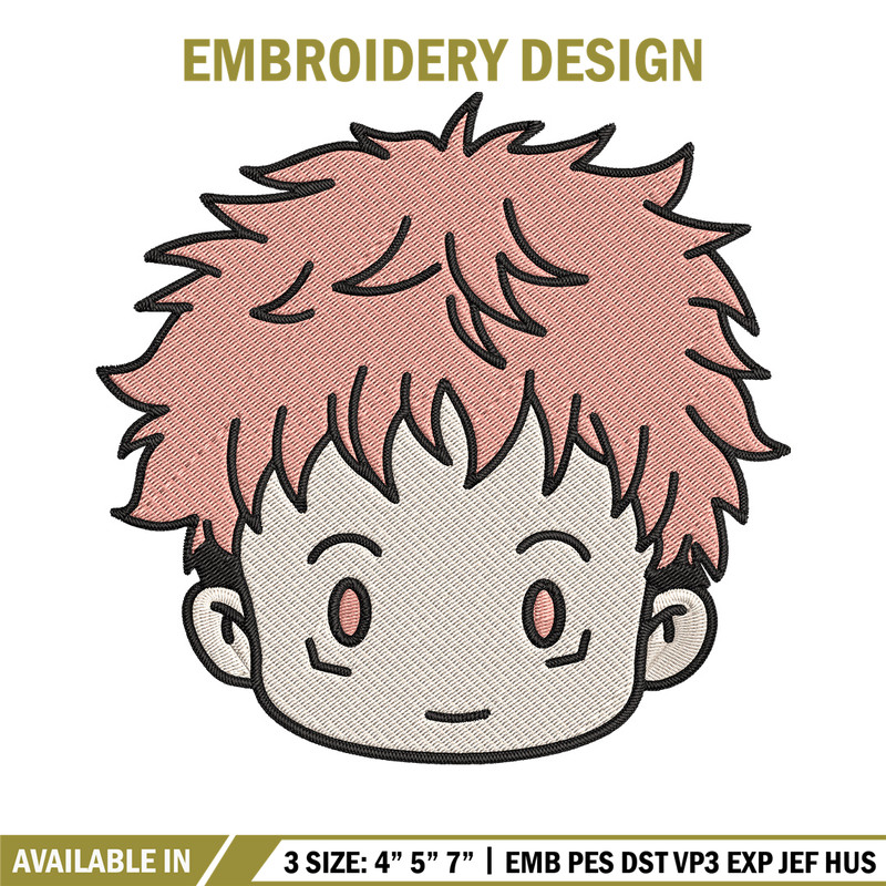 Yuji chibi Embroidery Design, Jujutsu Embroidery, Embroidery File, Anime Embroidery, Anime shirt, Digital download..jpg