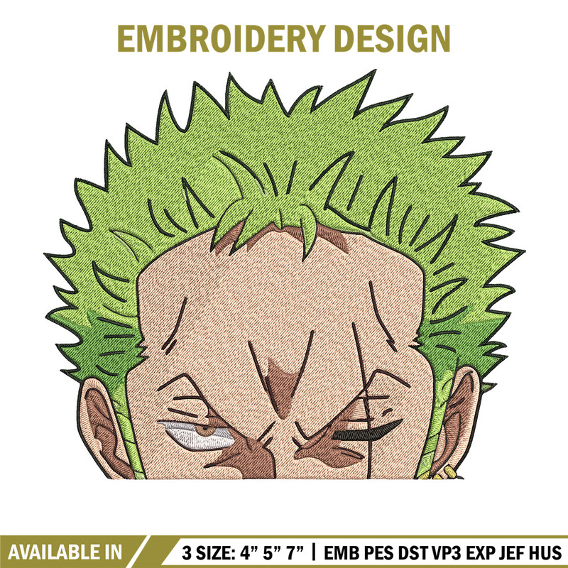 Zoro peeker Embroidery Design, One piece Embroidery, Embroidery File, Anime Embroidery,Anime shirt,Digital download.jpg