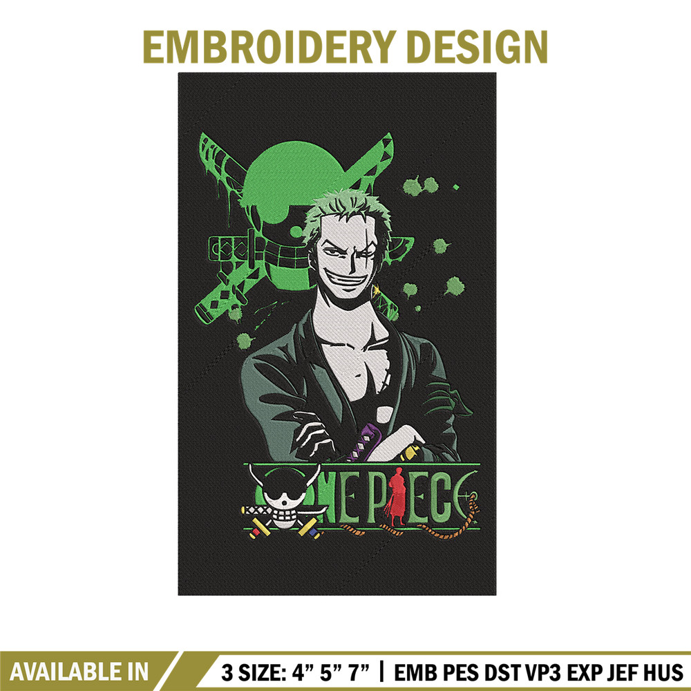 Zoro poster Embroidery Design, One piece Embroidery, Embroidery File, Anime Embroidery, Anime shirt, Digital download.jpg