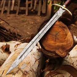 hand forged damascus steel viking sword medieval sword battle ready with leather sheath