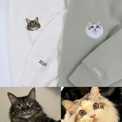 custom pet portrait embroidered sweatshirts, pet name embroidered round neck sweatshirts