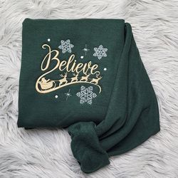 embroidered believe sweatshirt, embroidered santa believe snow flakes unisex sweatshirt