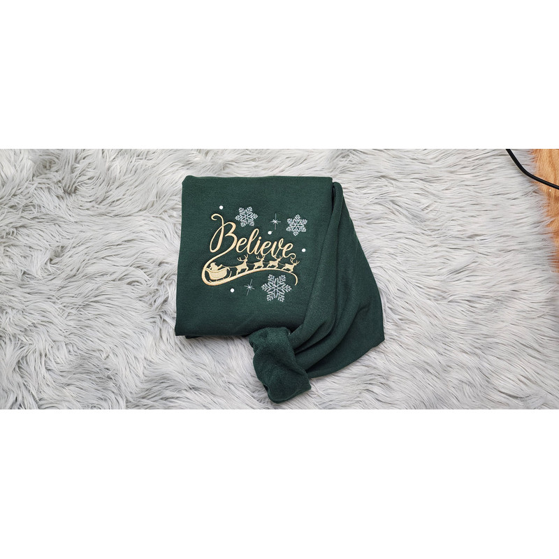 Embroidered Believe Sweatshirt - Embroidered Santa Believe Snow Flakes Unisex Sweatshirt or Hooded Sweatshirt, Christmas Gift.jpg