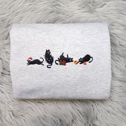 embroidered christmas cats sweatshirt, meowy christmas cats embroidered unisex sweatshirt