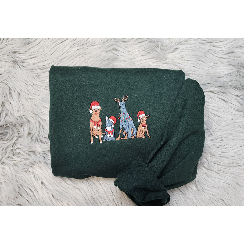 Embroidered Christmas Dogs - Embroidered Dogs Sweatshirt - Christmas Dogs Embroidered Unisex Sweatshirt or Hooded Sweatshirt.jpg