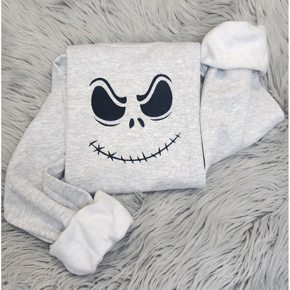 Embroidered Halloween Skeleton Face Sweatshirt, Jack Jack-o'-lantern, Pumpkin Face Sweatshirt or Hooded Sweatshirt.jpg