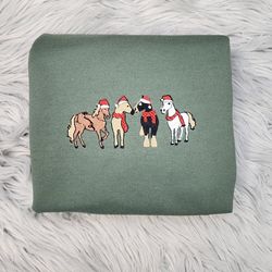 embroidery christmas horses sweatshirt, equestrian christmas embroidered design, unisex sweatshirt