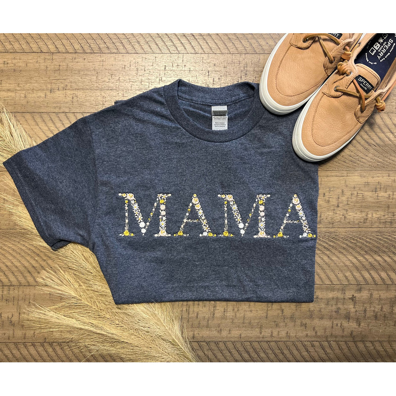 Custom Floral Letter Embroidered T-Shirt Mom, Grandma Gift Ideas.jpg