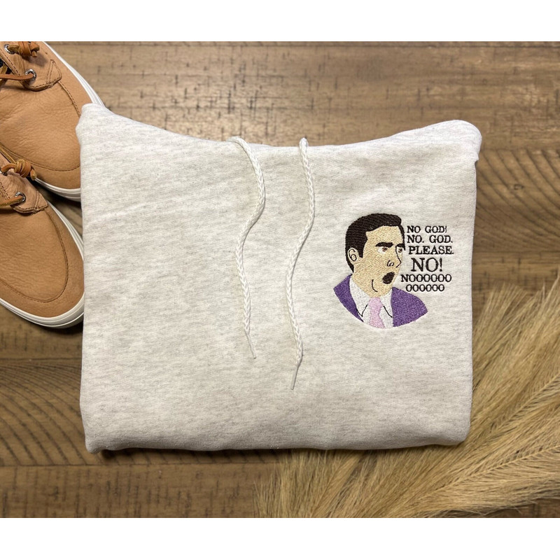 The Office Embroidered Crewneck NO GOD NOOOOO Embroidery Custom Embroidered Hoodie.jpg