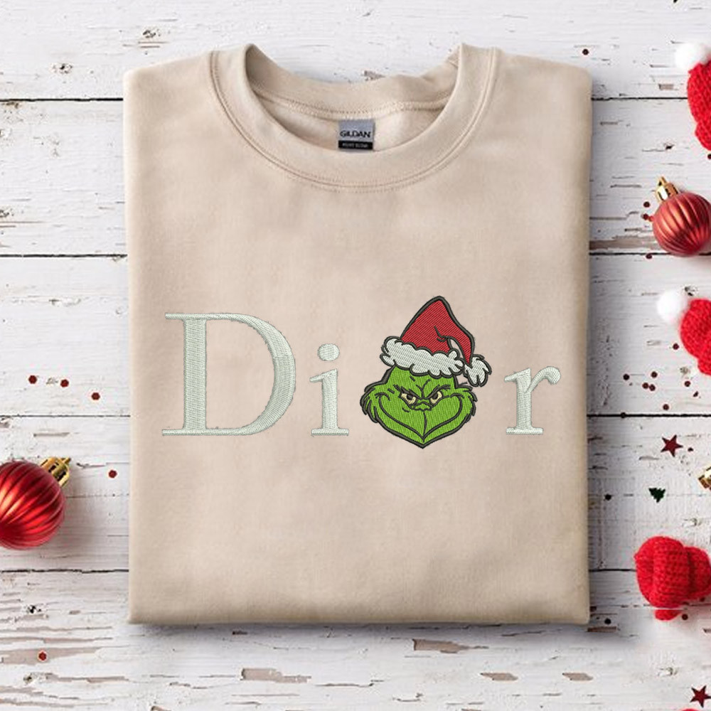 Dior Grinch Xmas Embroidered Sand Sweatshirt Gifts For Her.jpg
