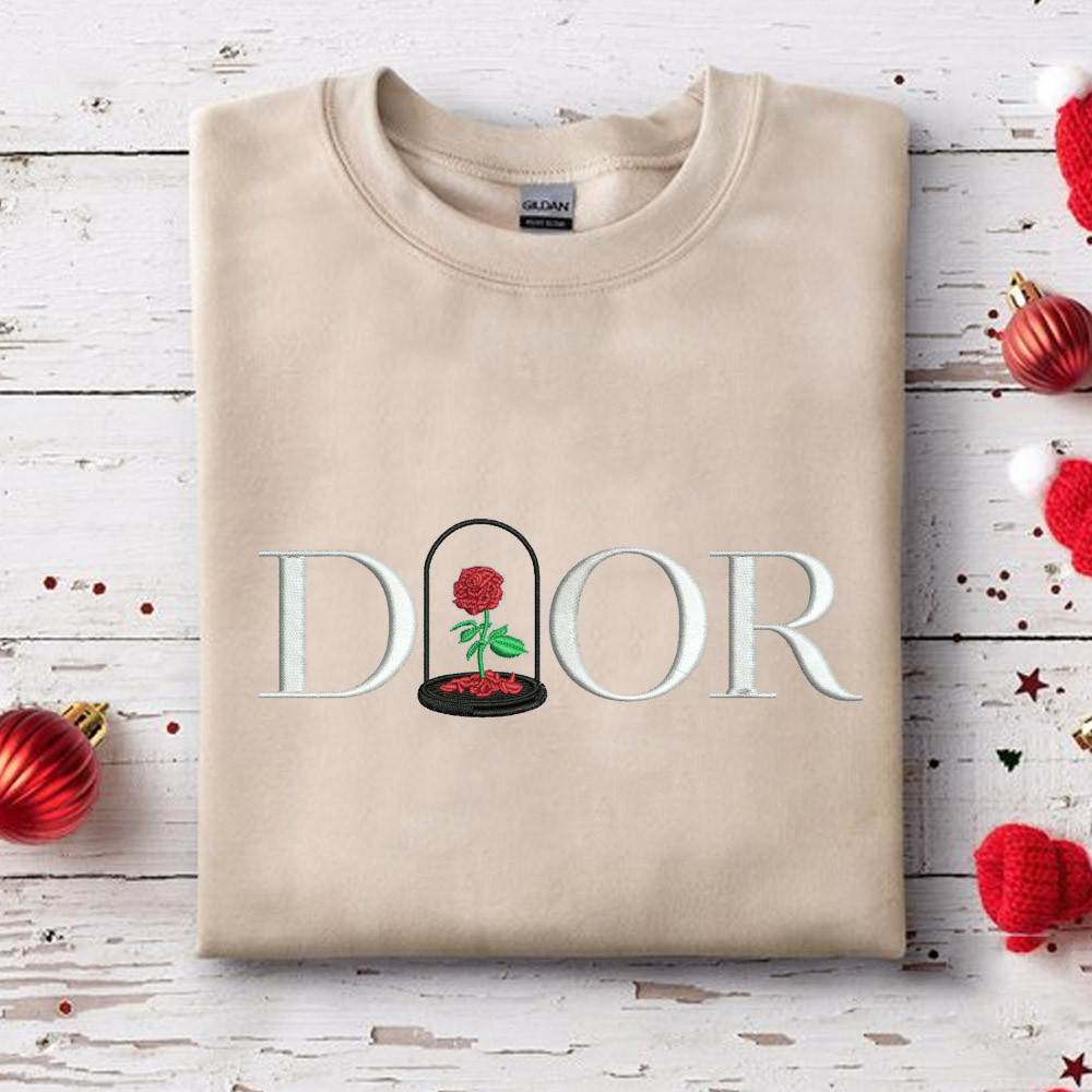 Dior Rose Flower Embroidered Sand Sweatshirt Gifts For Her.jpg