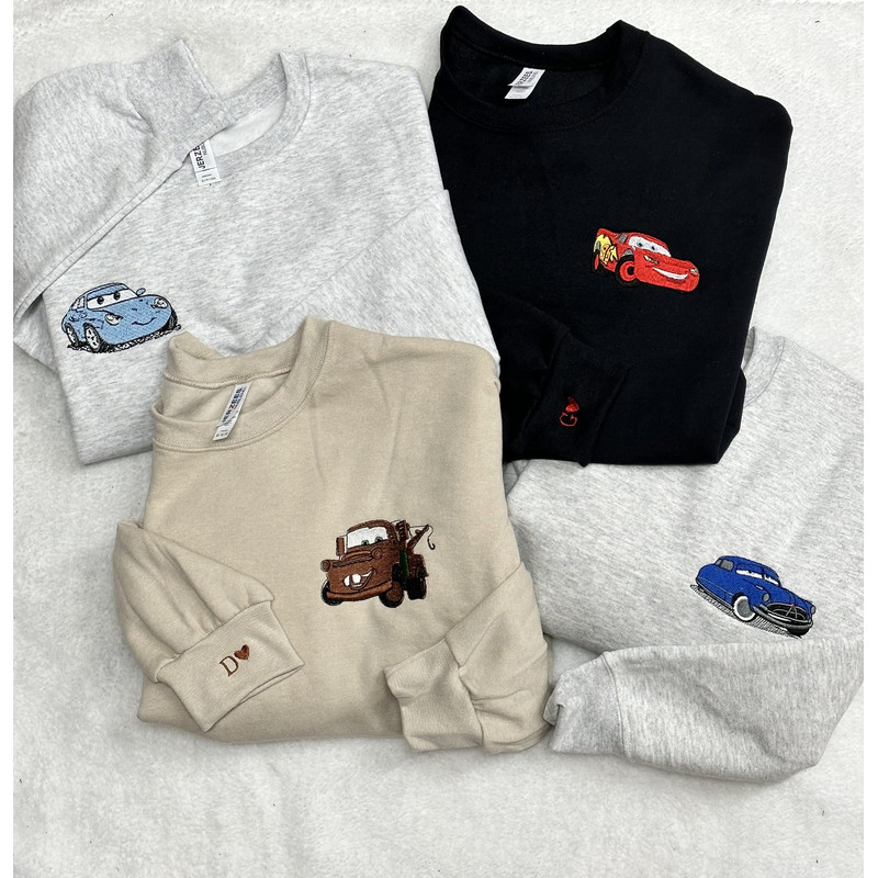 Disney Car Family Movie Characters Embroidered Sweatshirt Personalized Couple Shirt.jpg