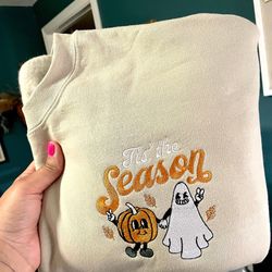 embroidered cute ghost pumpkim halloween sweatshirt